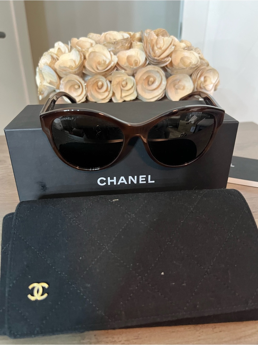 CHANEL Brown Cat-Eye Women's Sunglasses with Black Lenses